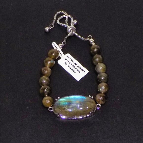 New Labradorite Cabochon Bolo Bead Slide Bracelet Made in India - Picture 9 of 9
